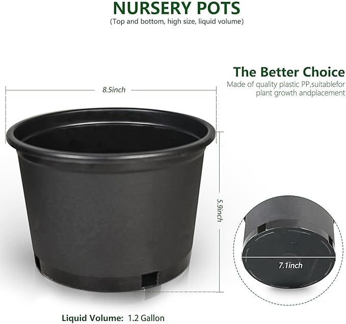 10-Pack 1.2 Gallon Round Planter Nursery Pots, Flower Plant Container Injection Molded Plastic Nursery Pots Gardening Pot for Indoor Outdoor Vegetables, Succulents, Black