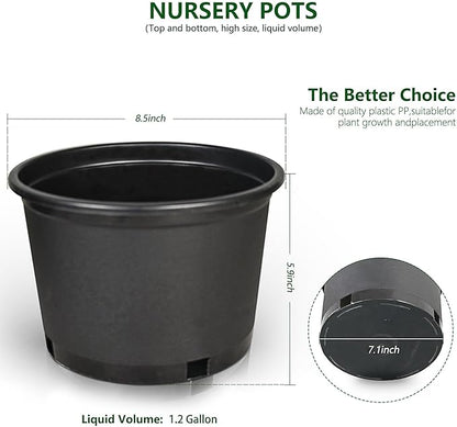 10-Pack 1.2 Gallon Round Planter Nursery Pots, Flower Plant Container Injection Molded Plastic Nursery Pots Gardening Pot for Indoor Outdoor Vegetables, Succulents, Black