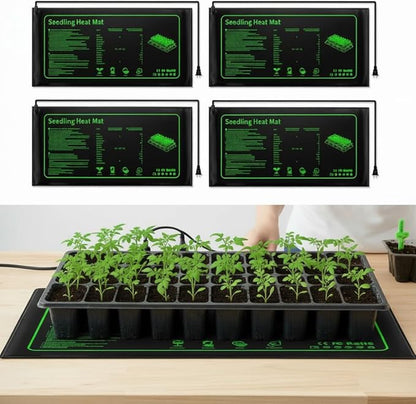 4 Pack Graphene Seedling Heat Mats for Plants, Waterproof Heating Pads for Seeds Germination and Microgreen Trays Thick and Reusable 20W