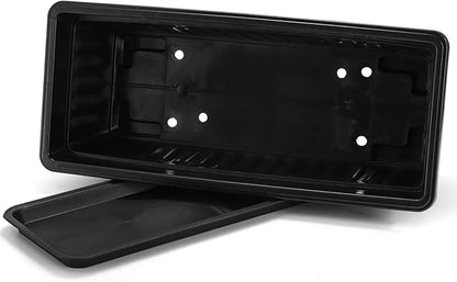 Fasmov 7 Pack 17 Inches Flower Window Box Plastic Vegetable Planters with Trays Vegetables Growing Container Garden Flower Plant Pot with 7 Pcs Plant Labels for Balcony, Patio, Garden, Black