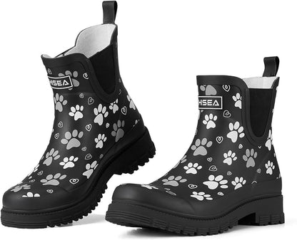 HISEA Ankle Rain Boots for Women Waterproof Chelsea Short Rubber Garden Shoes for Ladies Lightweight Fashion