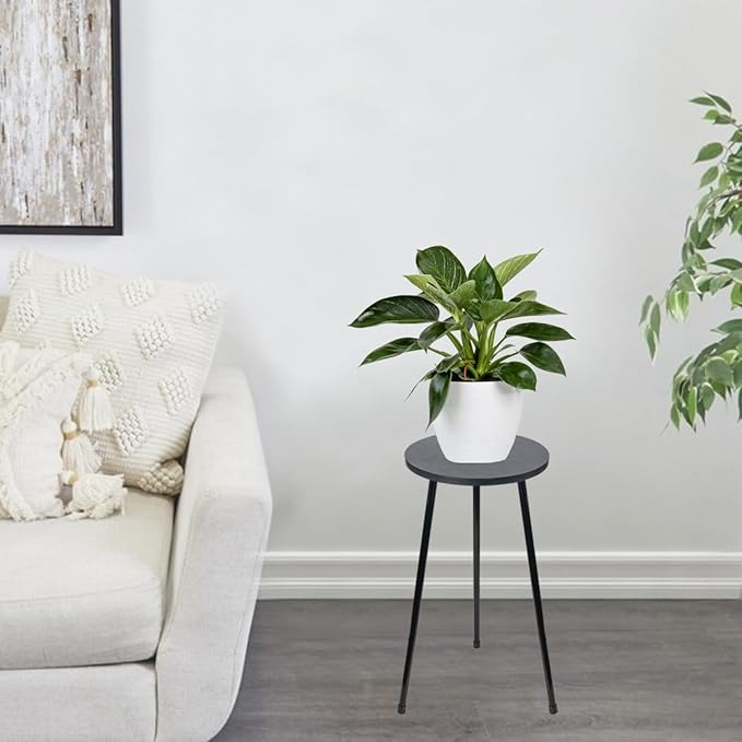 ARTORA RTORA Indoor Plant Stand, Mid Century Wood Plant Stool Adjustable Corner Tall Plant Sand Wooden Small Round End Table 18 Inch Plant Holder for Flower Pots Modern Home Decor (Black)
