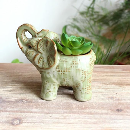 Cute Animal Elephant Shaped Ceramic Succulent Cactus Air Plant Flower Pots Planters-Plant Not Included (Green)