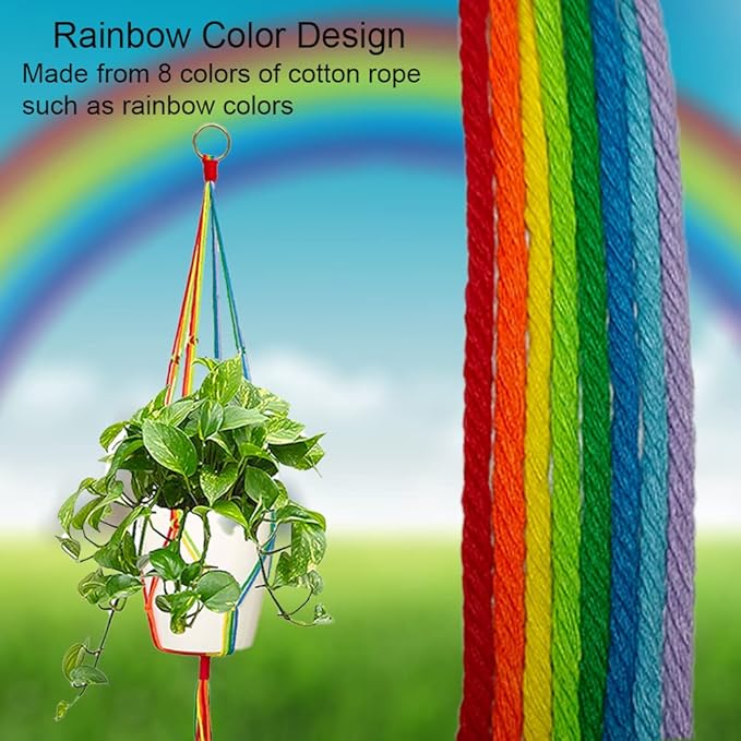 Rainbow Macrame Plant Hangers Indoor Outdoor, Different Size Flower Pot Holder Hanging Plant Holder for Windows Garden Boho Home Decor