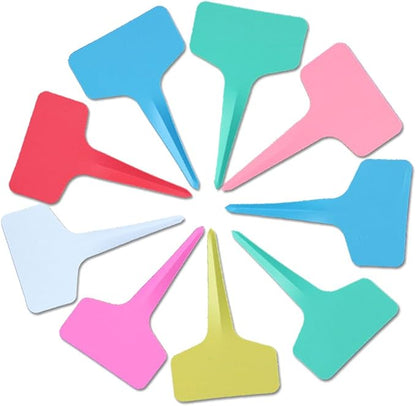 Set of 100 Assorted Colour T-type Seed Nursery Plant Label - 4 x 2-1/3 Inch Waterproof Plastic Reusable Gardening Marker Seeds Identifier Garden Stakes Gardening Tags