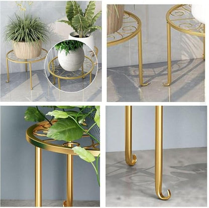 Hewnda 1Pack Metal potted plant stand, rust-proof iron flower pot stand, heavy duty pot stand for indoor patio (Gold)