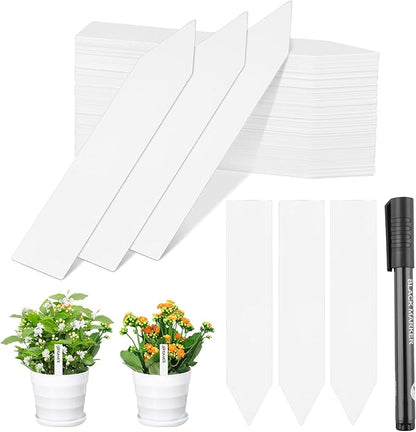 Greaner 4 Inch Plant Markers, 100PCS Weatherproof Plant Markers, Plastic Plant Labels for Outdoor Garden Waterproof, Plant Name Tags for Indoor Outdoor Plants with Garden Marker Pen（White）