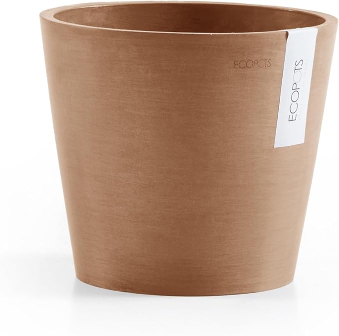 Ecopots Amsterdam Durable Modern Round Indoor/Outdoor Recycled-Based Composite Flower Pot Planter, Terracotta Color, 8"