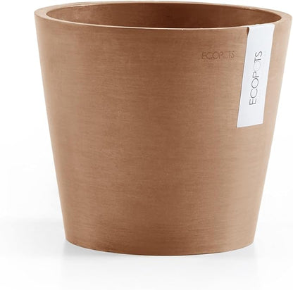 Ecopots Amsterdam Durable Modern Round Indoor/Outdoor Recycled-Based Composite Flower Pot Planter, Terracotta Color, 8"