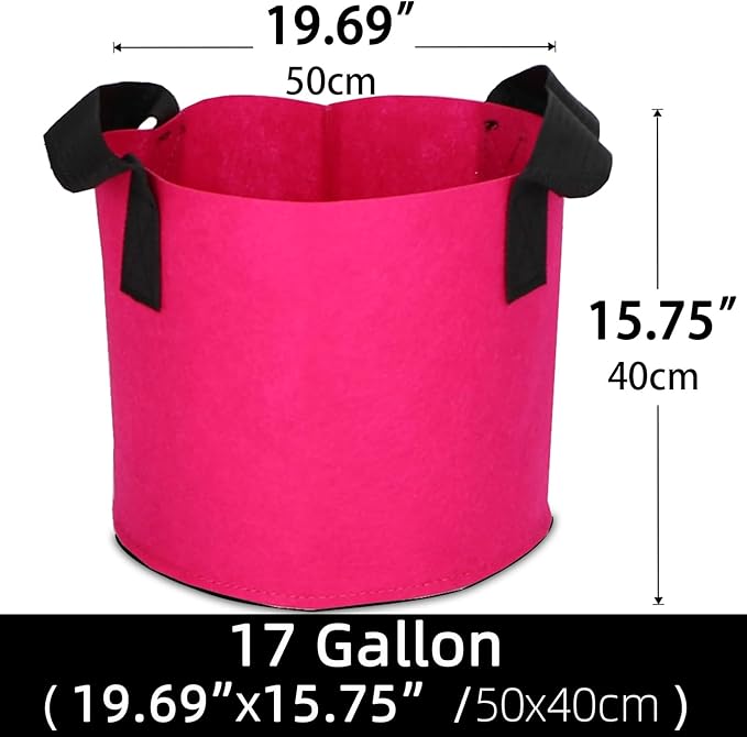 Grow Bags,Growing Pot Bags Garden Grow Bag Indoor Outdoor Fabric Aeration Plant Pot Container Flower Vegetable Pouch (Rose Red,17Gallon)