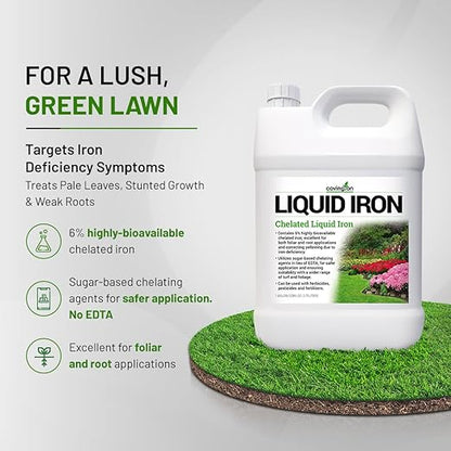 Covington Chelated Liquid Iron Concentrate (1 Gallon) Lawn & Garden Liquid Iron & Nitrogen Supplement for Plants, Shrubs & Trees, Treats Deficiency, Discoloration, Stunted Growth & Root Stress
