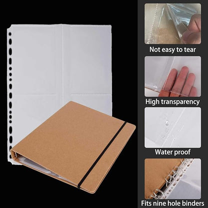 PABCK 100 Pockets Kraft Paper Binder Sheet Garden Seeds Packet Storage Book 4 Side Loading (Slot Size 3.62x5.19 inch) Plastic Clear 25 Sheet Protector Seed Envelopes Organizer Photo Album Card Sleeves
