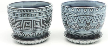 Ceramic Plant Pots. Flower Pots for Plants. Planter Pots with Drainage Holes and Saucers for Indoor Plants. 5.5 inches Wide, 4.3 inches Deep. Set of 2.