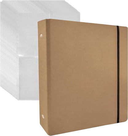 FERENLI Seed Storage Organizer Kraft Paper Binder Shell Seed Packet Organizer with 100 Pockets (Slot Size 3.62x5.19 inch) 25 Packs Clear Sheet Protectors for Organizing Seed Envelopes Photo Card
