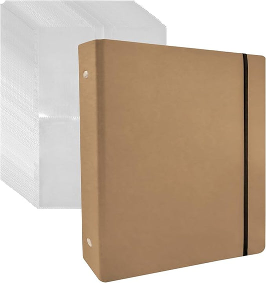 FERENLI Seed Storage Organizer Kraft Paper Binder Shell Seed Packet Organizer with 100 Pockets (Slot Size 3.62x5.19 inch) 25 Packs Clear Sheet Protectors for Organizing Seed Envelopes Photo Card