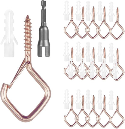 52-Pack Heavy-Duty Rose Gold Screw Eye Hooks with Safety Clips | Metal Ceiling Hooks for Hanging Plants, Wind Chimes, Bird Feeders & Indoor/Outdoor Lights