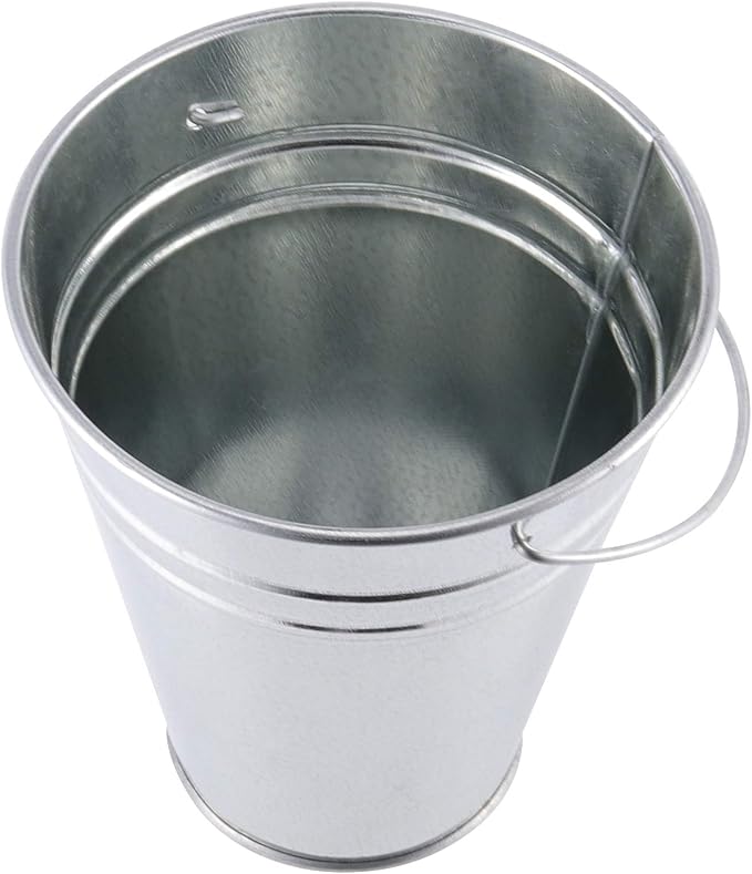 KINJOEK 16 PCS Galvanized Metal Bucket with Handle, 4.5 x 5.1 Inch Small Round Flower Pot Plant Basket, Galvanized Planter Pail for Balconies, Gardens, Patios, Office, Parties and Weddings