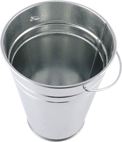 KINJOEK 16 PCS Galvanized Metal Bucket with Handle, 4.5 x 5.1 Inch Small Round Flower Pot Plant Basket, Galvanized Planter Pail for Balconies, Gardens, Patios, Office, Parties and Weddings
