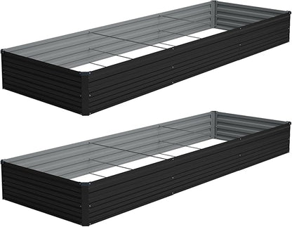 Vengarus 2 Pack 12x4x1FT Galvanized Raised Garden Bed Kit, Outdoor Metal Planter Box for Vegetables, Rectangular Steel Container, Easy Assembly (Black)