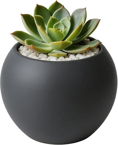 Dark Gray Spherical Ceramic Plant Pots Succulent Small Planter Pots Indoor Modern Decorative Indoor-Outdoor Garden Plant Pots with Drainage Holes - Plants Not Included 3.94 x 3.94 x 3.15 Inch