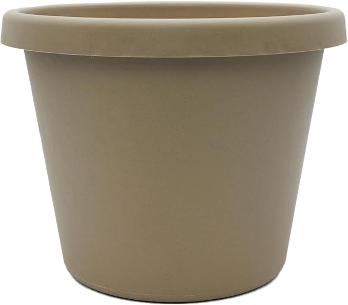 The HC Companies Prima Round Plastic Plant Pot w/Rolled Rim - Lightweight & UV Resistant Flower Pot for Herbs & More - Outdoor & Indoor Plant Pots w/Drainage (8 inch, Sandstone, Pack of 1)