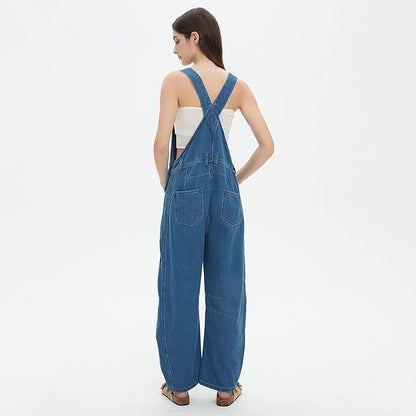 D-Sun Women's Striped Bib Overall Barrel Casual Tapered Overall Pants Wide Leg Adjustable Straps Stretch Jumpsuits
