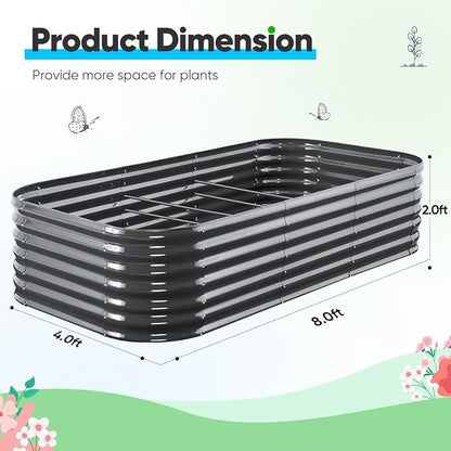 Quictent Galvanized Raised Garden Bed Kit, 8x4x2 ft Oval Metal Planter Box Tall for Vegetables Outdoor Backyard, Strengthened by Crossbar, Dark Gray