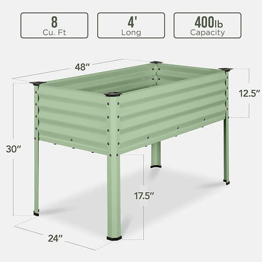 Best Choice Products 48x24x30in Galvanized Raised Garden Bed, Metal Elevated Planter Box, Vegetable Garden for Backyard, Patio, Balcony - Sage Green