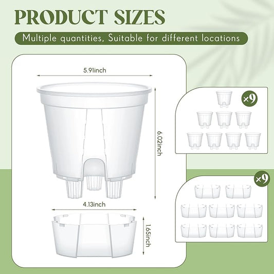Self Watering Pots for Indoor Plants with Deep Reservoir and High Drainage Holes for Outdoor Plants and Flowers, Bare Root Planter(5.91'',Clear,9 Pcs)