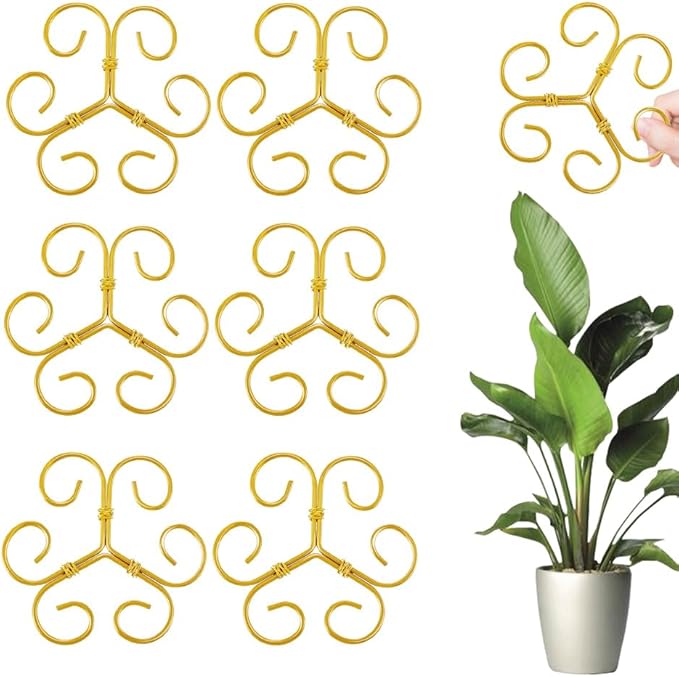 Modern Round Goldern Plastic Plant Stem Support Set, 6 Pcs Trellis for Indoor/Outdoor Plants