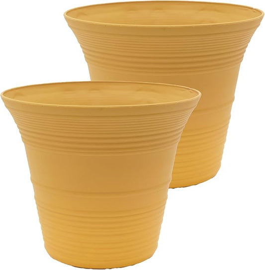 The HC Companies 12 Inch Sedona Round Self Watering Planter Pots, Lightweight UV-Resistant Plastic Indoor & Outdoor Planters, 2-Pack Flower Pots for Garden & Home Decor, Honey