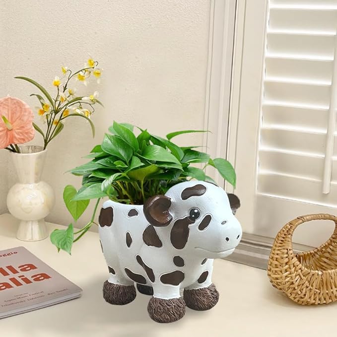 HVEST Cow Planter Pot, Cute Animal Succulent Planter, Resin Flowerpot Small Plant Pots for Indoor Home Office Desktop Decoration