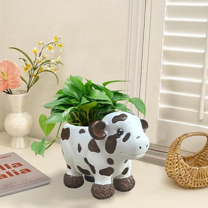 HVEST Cow Planter Pot, Cute Animal Succulent Planter, Resin Flowerpot Small Plant Pots for Indoor Home Office Desktop Decoration