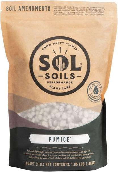 Sol Soils Horticultural Pumice - Lightweight, All-Natural Volcanic Rock Soil Amendment to Improve Drainage, Aeration & Maintain Moisture Balance – Filtered 3/8" to 1/4" - 1 Quart