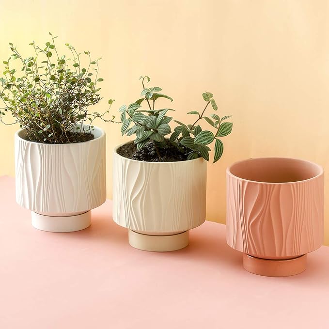 UBEE Ceramic Plant Pots for Indoor Plant, 5.5 inch Succulent Pot with Drainage Hole and Saucer, Flower Pot for Garden Home Desktop Office, Terracotta