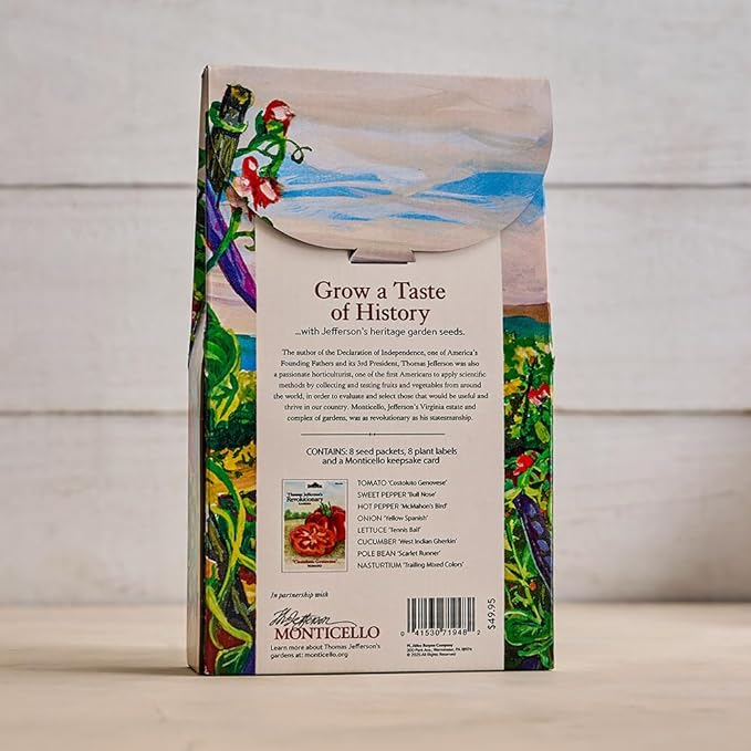 Burpee 'Thomas Jefferson’s Revolutionary Garden' Seed Collection – 8 Heritage Vegetable & Flower Varieties with Plant Labels & Monticello Keepsake Card