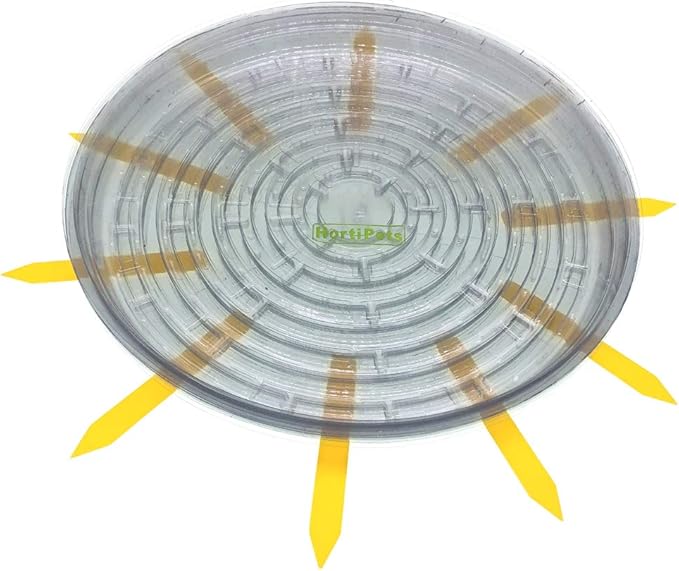 HORTIPOTS Clear Plant Saucer 14 inch Plastic Pot Saucers (Pack of 10) Actual Size is only 13 inch with Plant Stake Labels