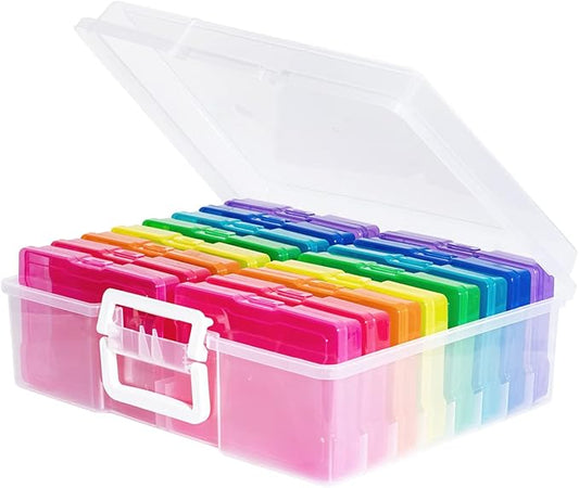 4" x 6" Photo Storage Case with Handle, 16 Inner Photo Organizer Keeper, Extra Large Storage Picture Boxes, Seed Storage, Transparent Craft Keeper (Multicolor-16 Pack Inner Box)
