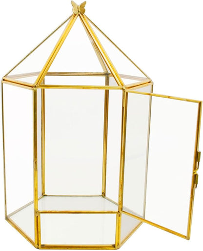 ELEGANTLIFE Glass Geometric Plant Terrarium,Succulent & Air Planter for Home Garden Office Decoration,No Plants(Gold Hexagonal)