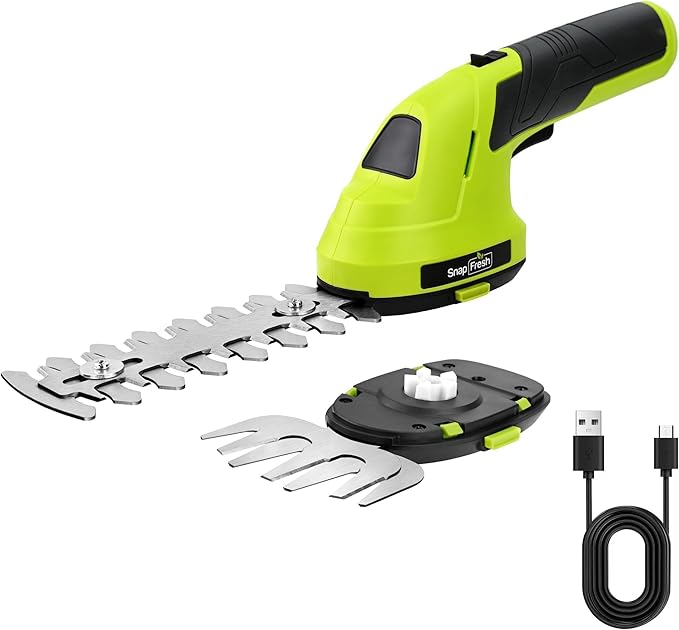 SnapFresh Hedge Trimmer Cordless Grass Shear, 2 in 1 Electric Grass Trimmer and Hedge Shears, Handheld Bush Trimmer/Grass Cutter/Shrub Trimmers with Battery for Garden & Lawn, USB-C Cable Included