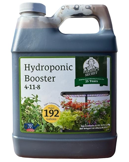 Farmer's Secret Hydroponic Booster Fertilizer - Super Concentrated 4-11-8 Formula - Use with Any Hydroponic or Aeroponic System - Great for Herbs, Veggies, Fruits, and More (32oz)