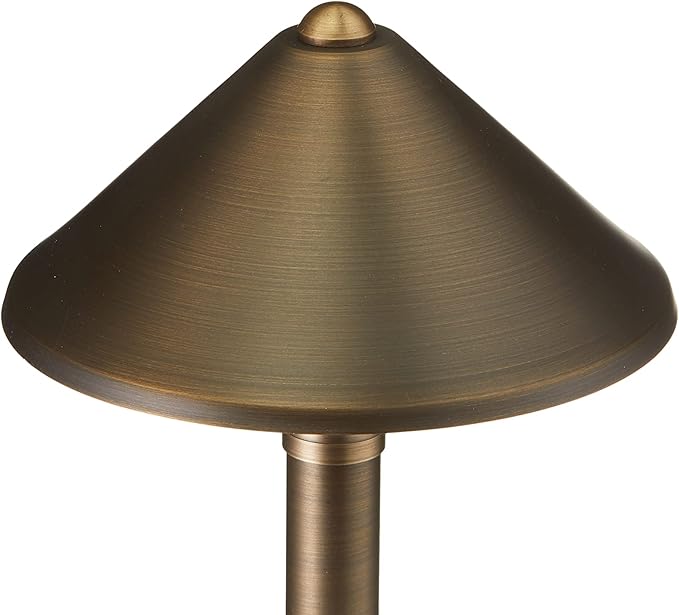 VOLT Conehead 12V Brass Path Light (7" Shade, 25" Tall) for Low Voltage Landscape Lighting on Outdoor Pathway, Walkway, Garden, Driveway or Patio