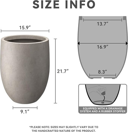 Kante 21.7" H Weathered Concrete Tall Planter, Large Outdoor Indoor Decorative Pot with Drainage Hole and Rubber Plug, Modern Round Style for Home and Garden