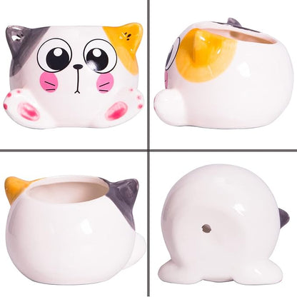 Cute Succulent Pots with Drainage Cat Planters for Indoor Plants 3.4 Inch Tiny Animal Planters Mini Cat Pots Small Ceramic Flower Pot Cartoon Cactus Plant Pots Set of 6