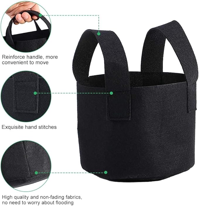 Black Felt Plants Growing Bag, Plant Grow Bags Garden Bag to Grow Vegetables, Vegetable Potato Planter Containers Flower Aeration Planting Pot Container for Planting Potatoes (1 Gallon (14 x 18cm))