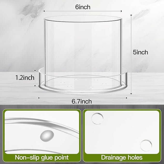 Clear Plant Nursery Pots Acrylic Orchid Pots with Drainage Holes and Tray Transparent Planter for Indoor Plants, Succulents, Herb, Flowers and Cactus Decorative(6 Inches,Circle)