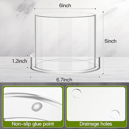 Clear Plant Nursery Pots Acrylic Orchid Pots with Drainage Holes and Tray Transparent Planter for Indoor Plants, Succulents, Herb, Flowers and Cactus Decorative(6 Inches,Circle)