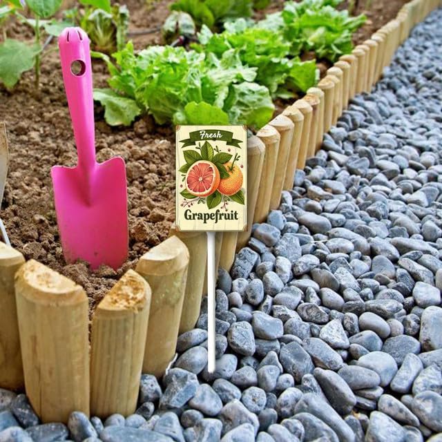 Uptell Vintage Aluminum Grapefruit Fruit Signs Yard Sign with Stake for Garden Fruit Garden Label Stakes Plant Markers for Outdoor Plants Waterproof 8x12 inch