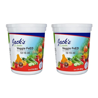 Jack's Classic 12-15-30 Veggie Feed Water-Soluble Fertilizer with Micronutrients, 1.5lbs, 2 Pack - Plant Growth and Abundant Fruit Set in Blooming Vegetable Plants
