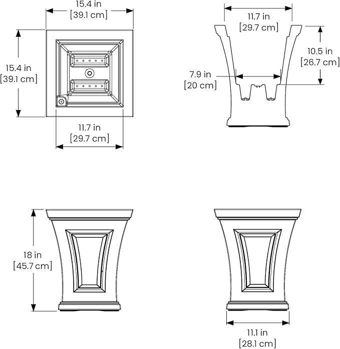 Mayne Cambridge 18in Tall Planter - Graphite Grey - 15.4in x 15.4in x 18in - with Built-in Water Reservoir (4870-GRG)